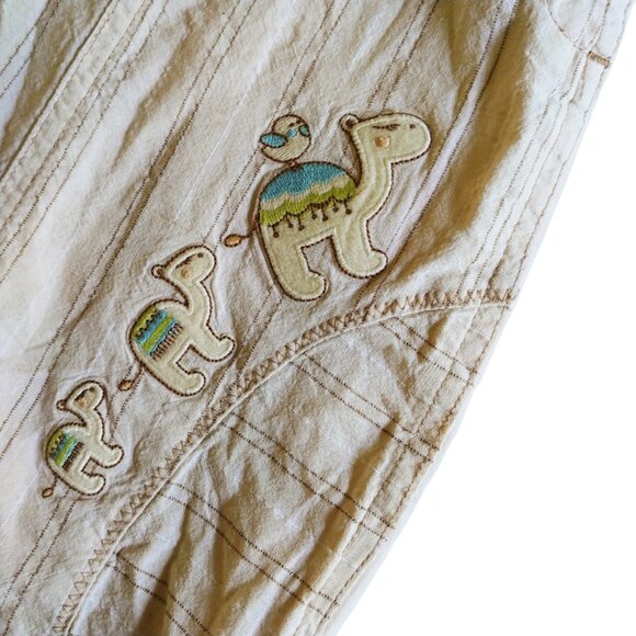 Zip Zap Linen Blend Stripe Camel Romper 12-18 Months - Picture 9 of 10